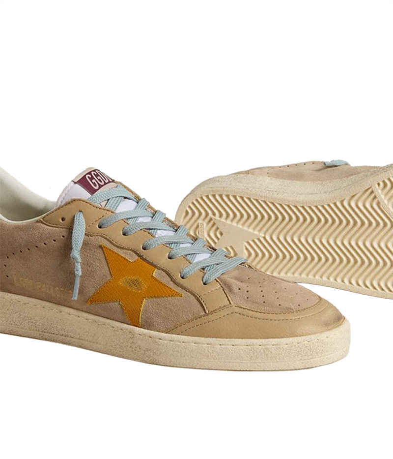 Ball Star Sneaker in Taupe, White & Yellow