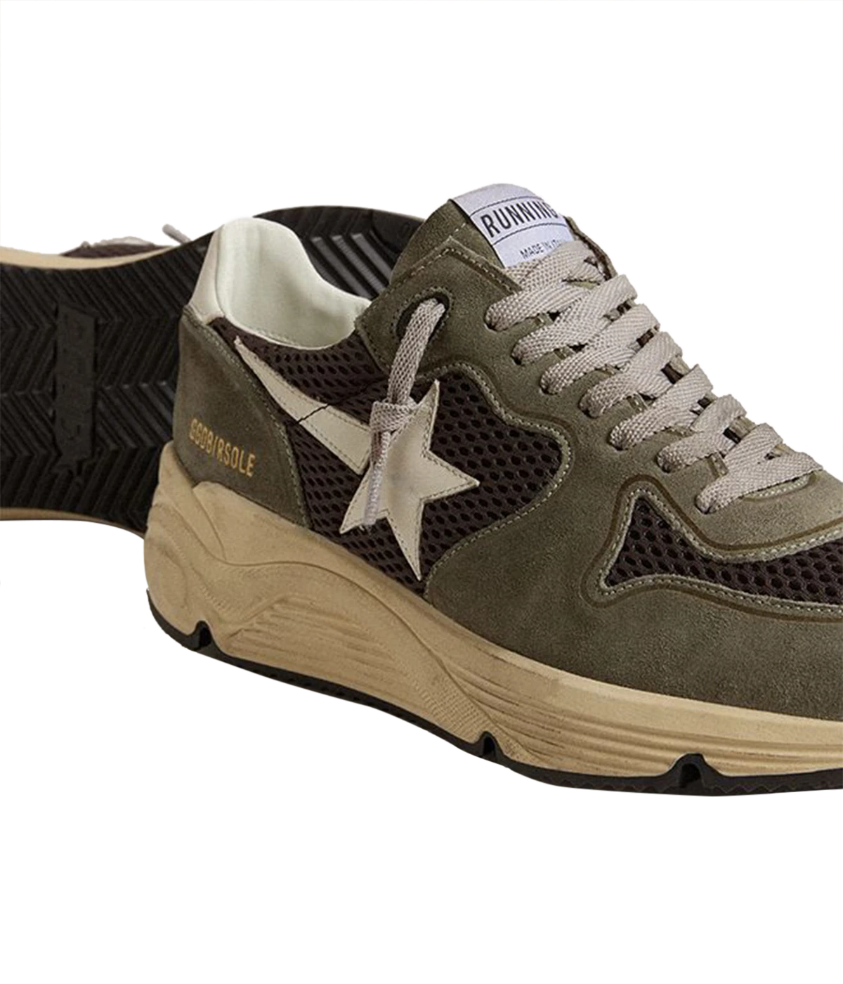 Running Sneaker in Green, Grey & White