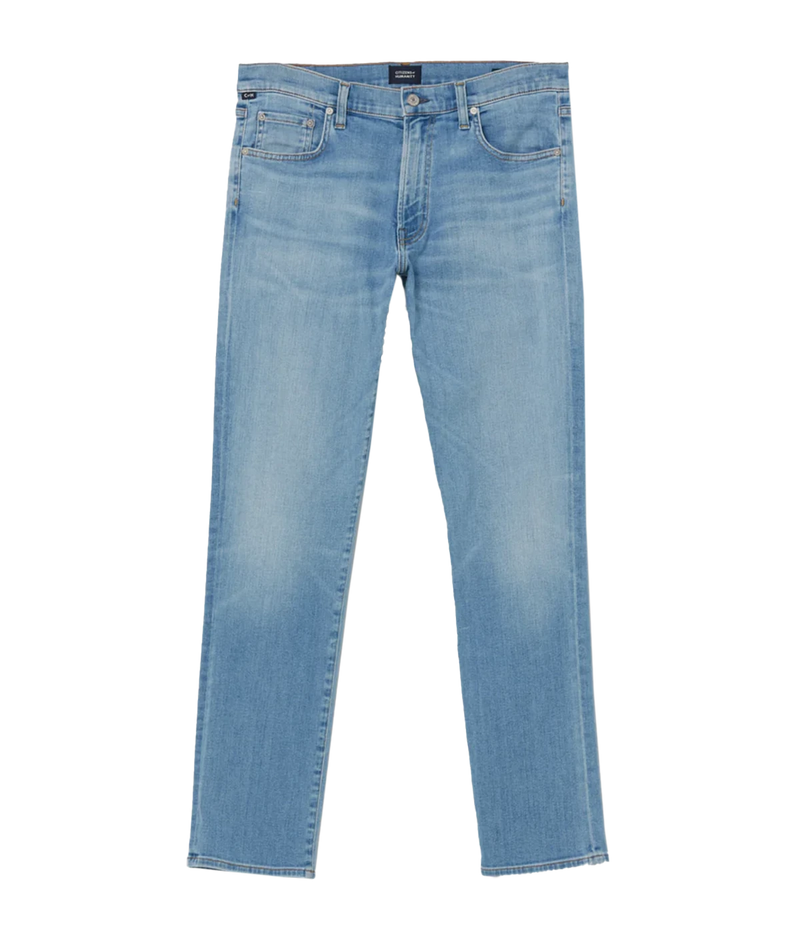 Gage jeans by Citizens of Humanity, crafted from heavyweight denim in light indigo with fading. Features a relaxed fit through the thigh, tapered ankle, zip fly closure, and a 10 1/4” rise. Made from cotton, lyocell, and elastane for structured comfort.