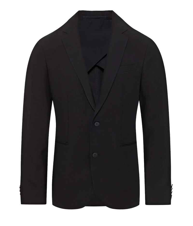 Men’s tailored linen blazer with slub texture, soft shoulders, and notched lapels—perfect for summer events and holiday dressing.