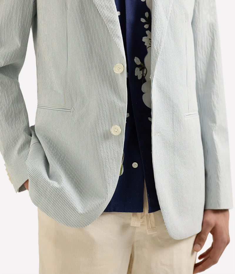 Men's striped Garret seersucker blazer with soft shoulders, tailored fit, and Italian-woven fabric – lightweight and effortlessly refined for summer