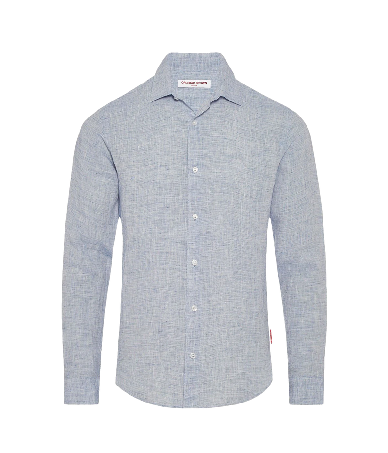 Giles Linen Shirt in Navy & White