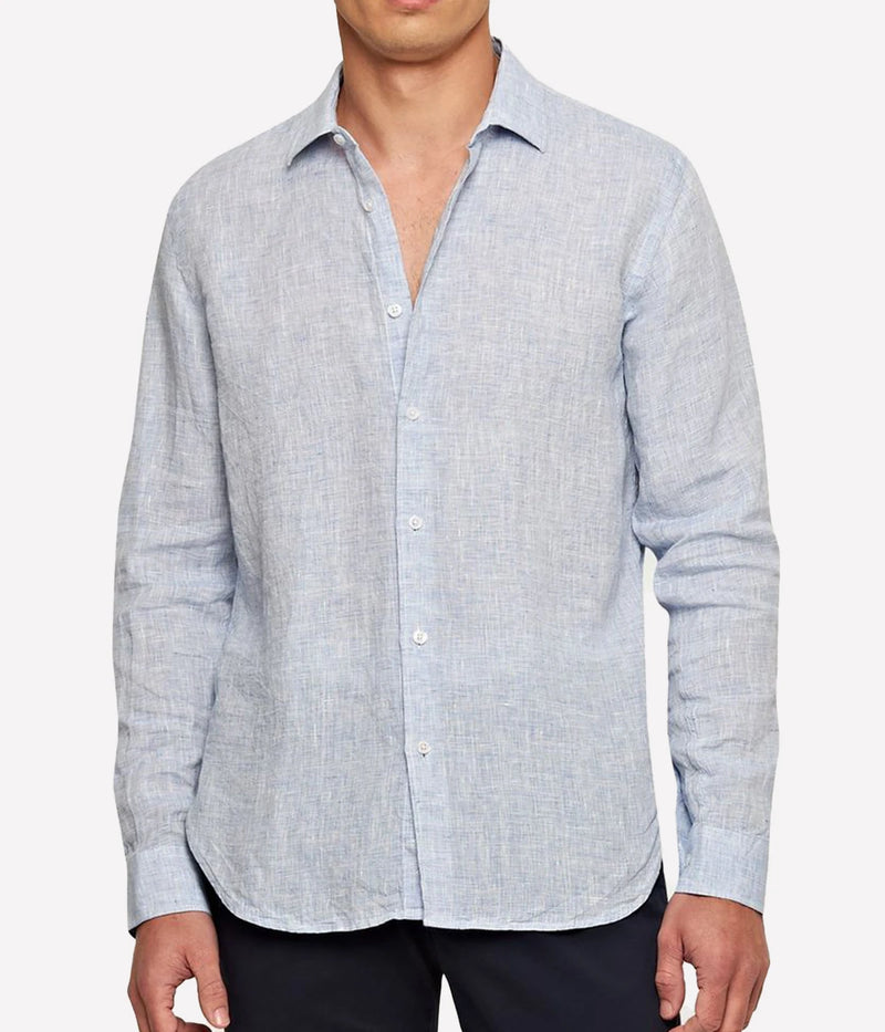Giles Linen Shirt in Navy & White