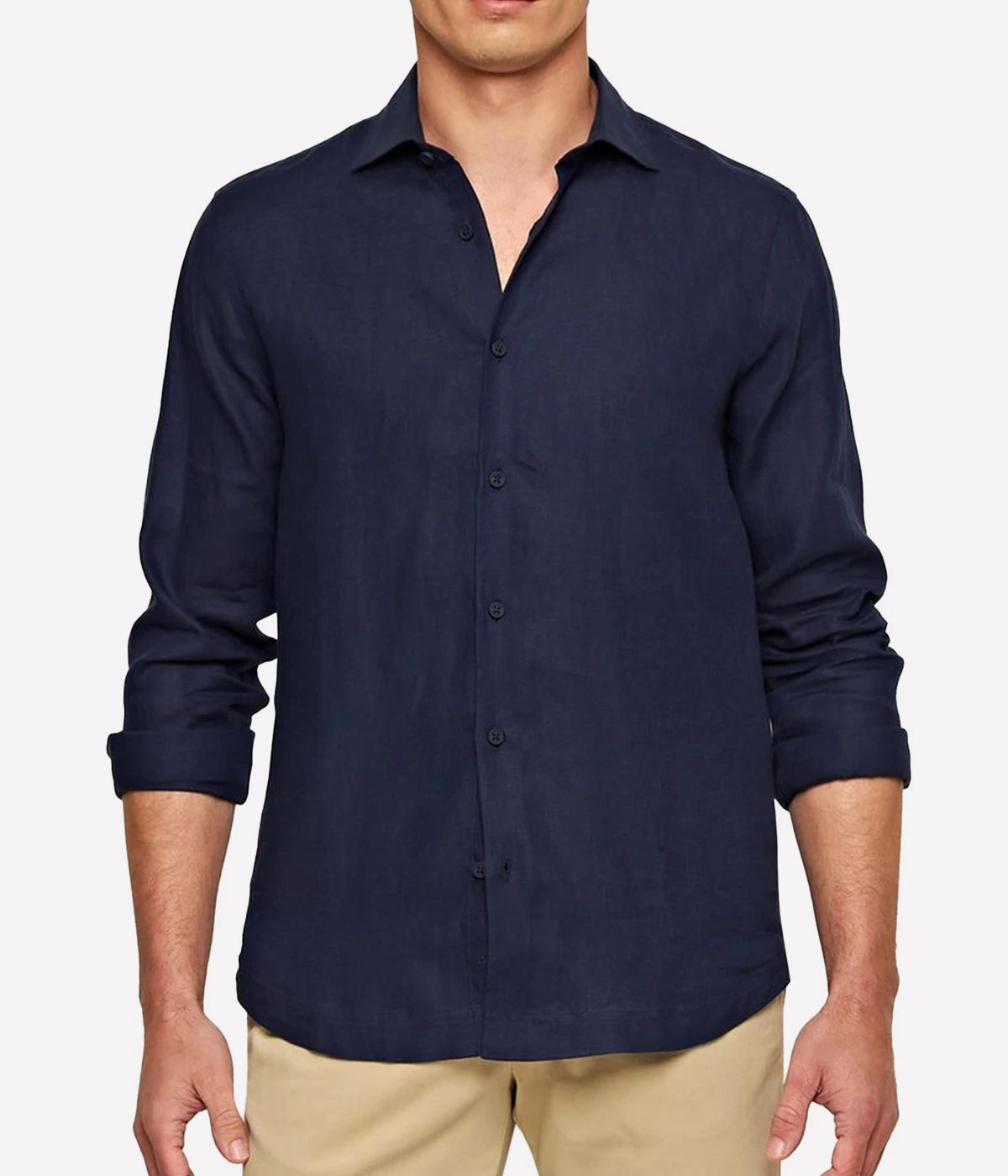 Giles Smart Linen Cut Shirt Shirt in Navy