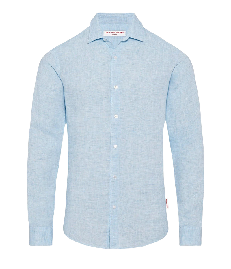 Giles Linen Shirt in Pale Blue & White