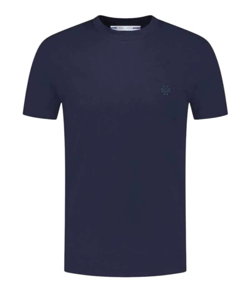 Jacob Cohen navy blue cotton crewneck T-shirt with a subtle logo on the front, styled for effortless luxury.
