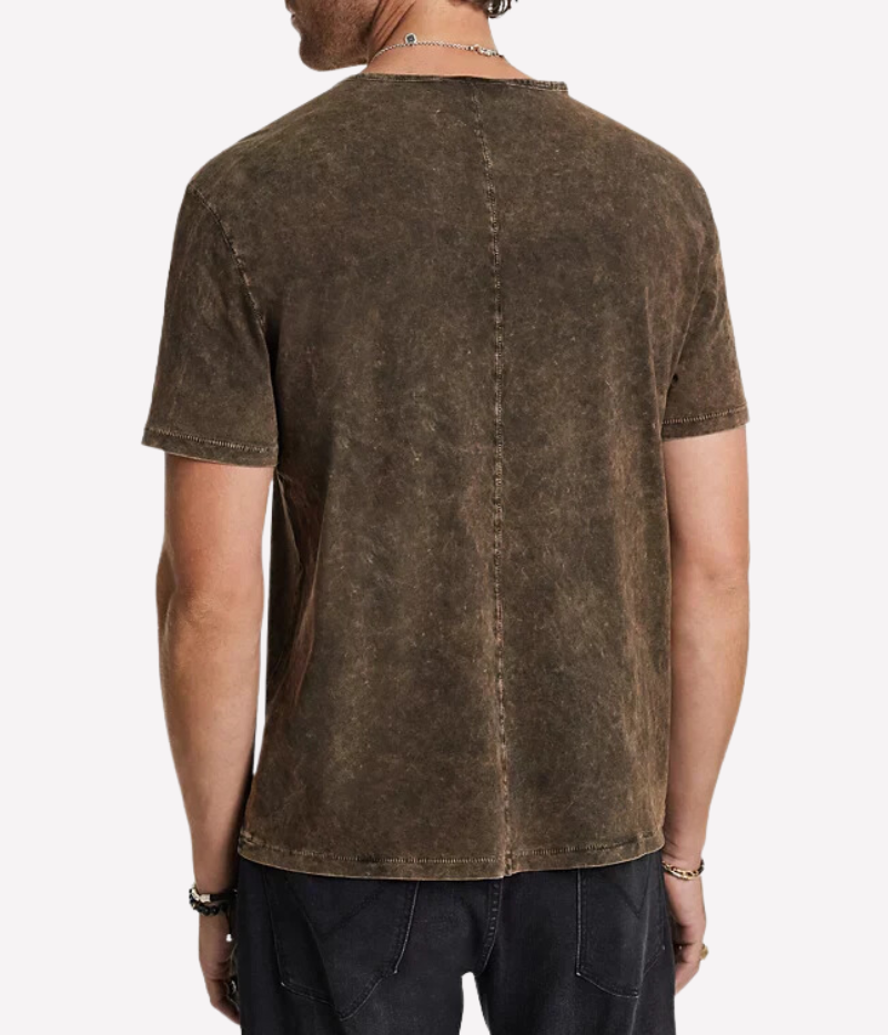 Back view of the Gould crew neck tee in organic cotton, featuring a clean, simple silhouette with a garment-dyed finish.