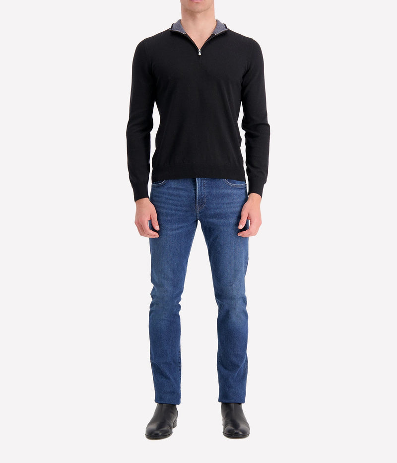 Gran Sasso mock zip sweater in 100% virgin wool, sleek and functional, perfect for layering, made in Italy