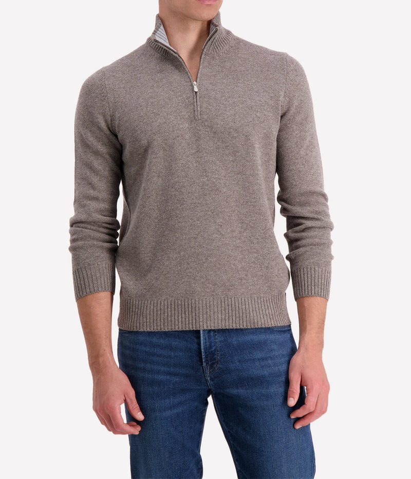 Gran Sasso mock zip sweater in beige, made from virgin wool, viscose, and cashmere blend, perfect for any occasion, made in Italy.