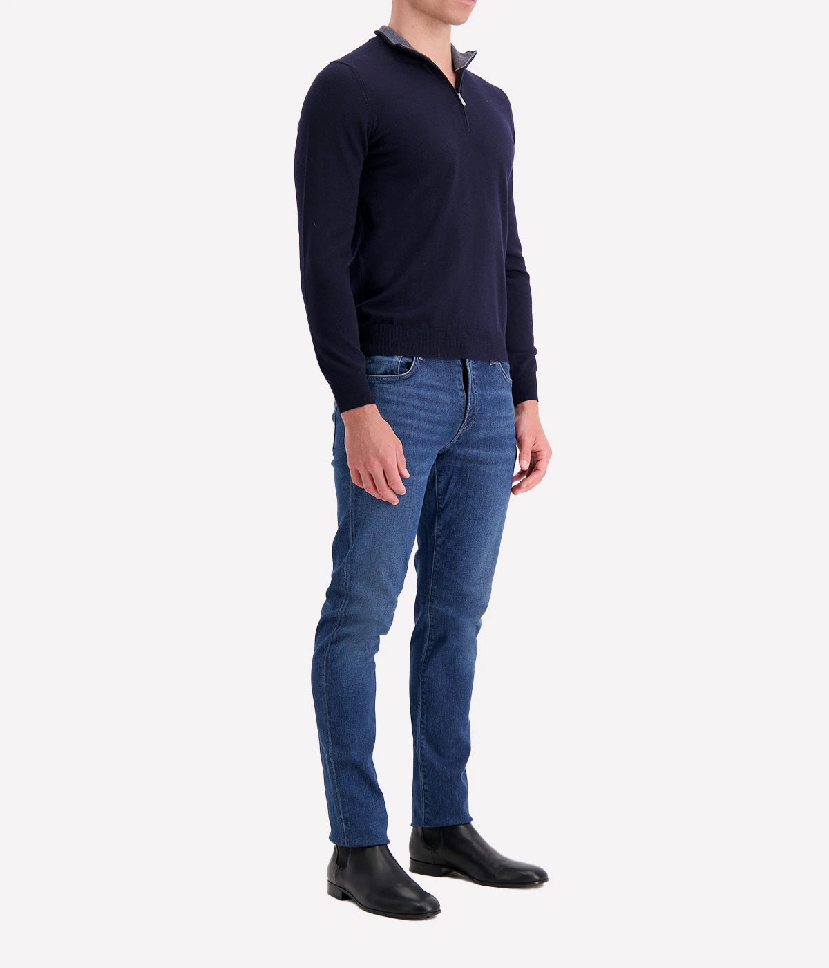 Gran Sasso mock zip sweater in 100% virgin wool, sleek design perfect for layering, made in Italy