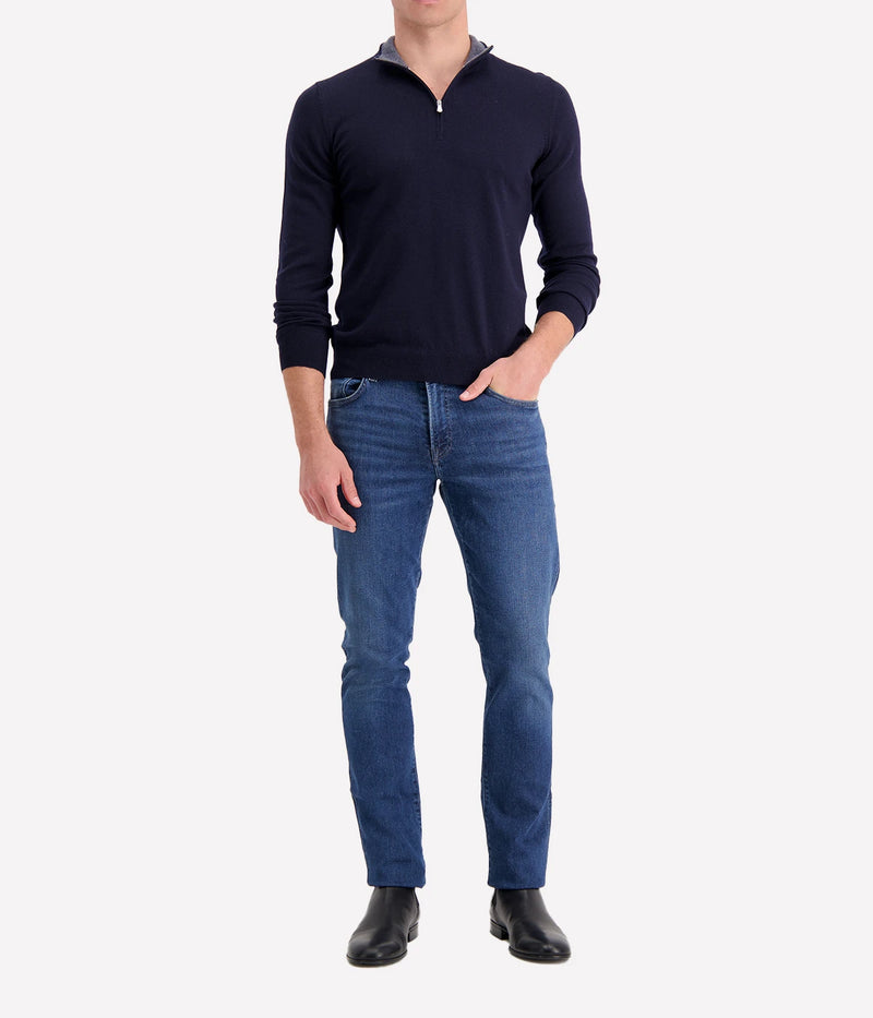Gran Sasso mock zip sweater in 100% virgin wool, sleek design perfect for layering, made in Italy