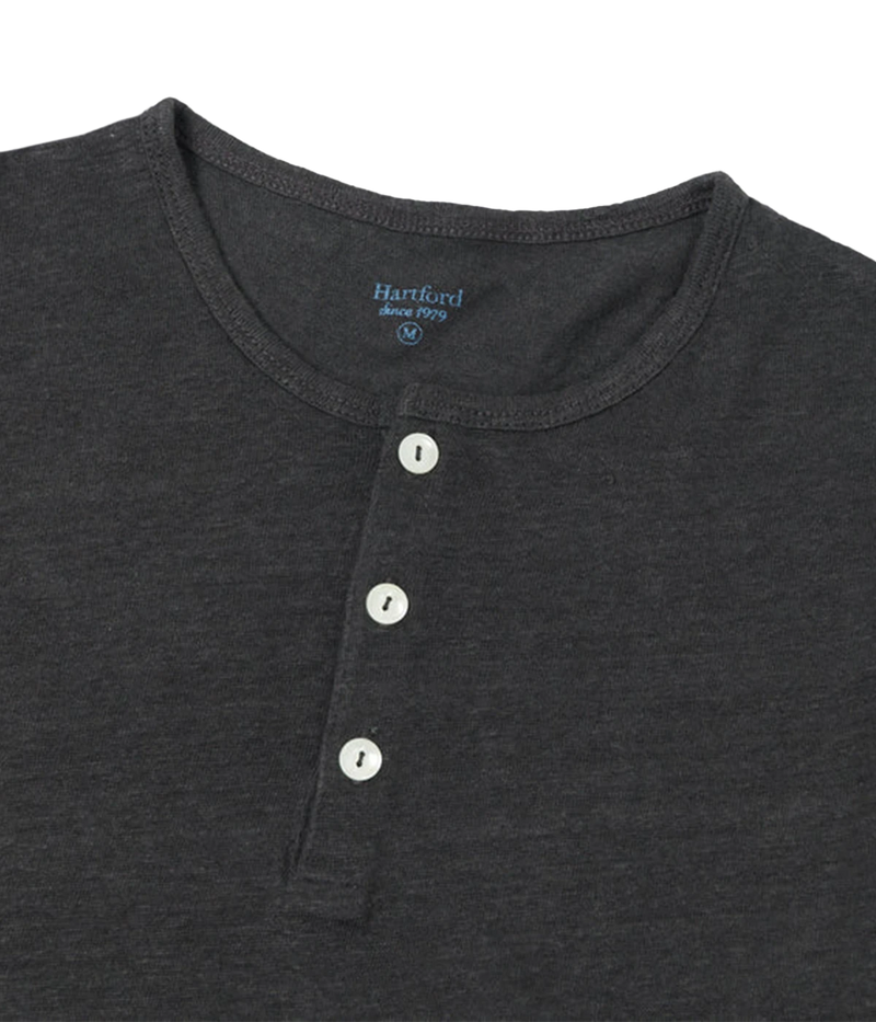 Linen Henley T-Shirt in Charcoal