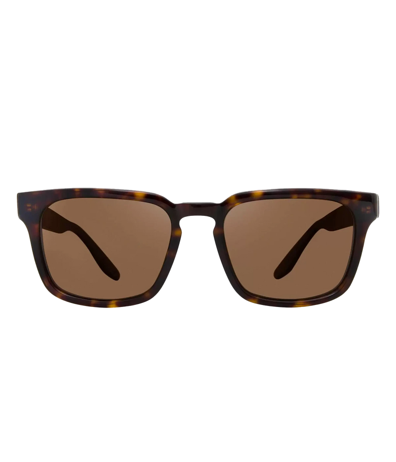 An elevated classic squared frame sunglass, with brown tortoise acetate frames and light brown lenses. Summer staple, luxury eyewear, made in Italy.