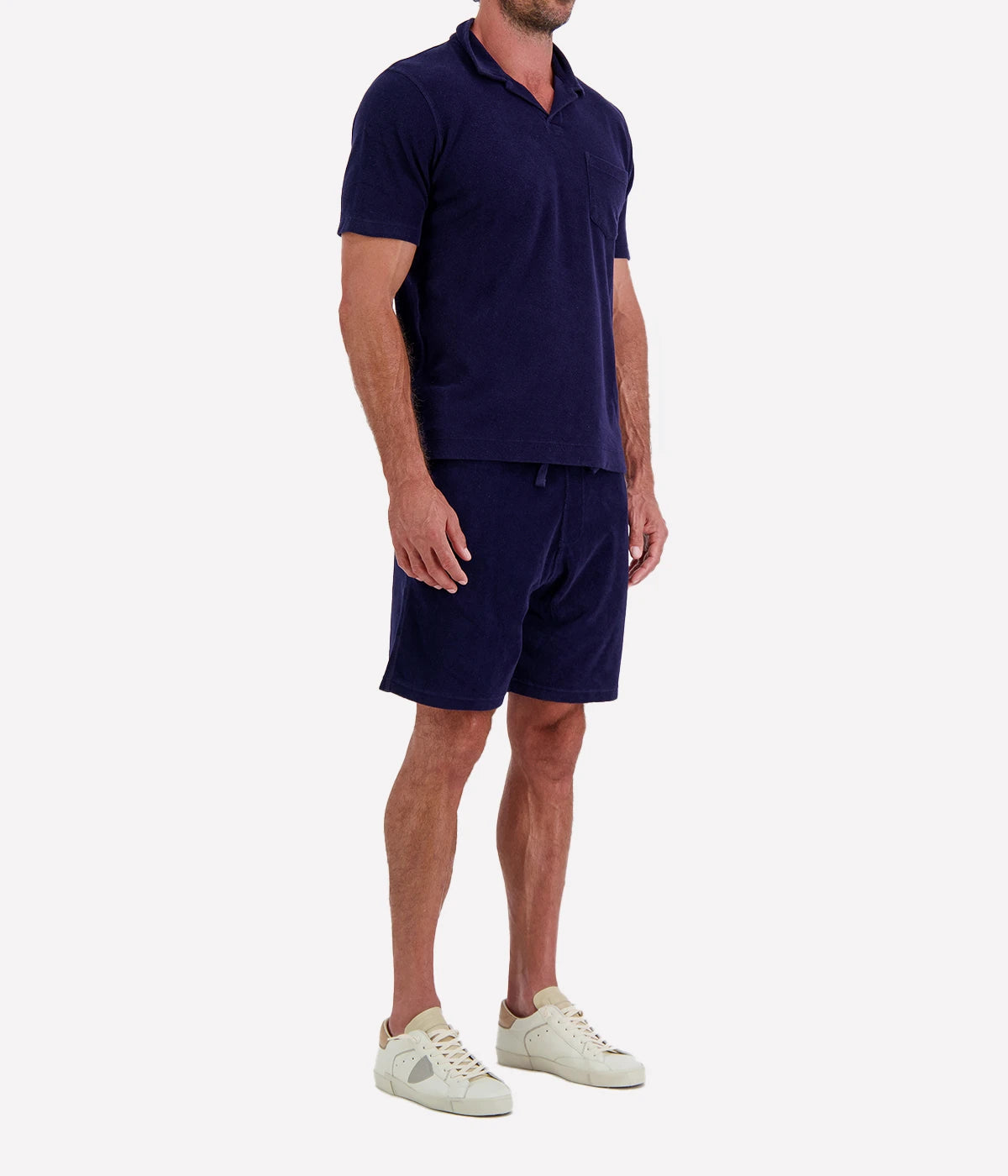Men Knitted Bouclette Polo in Marine Blue