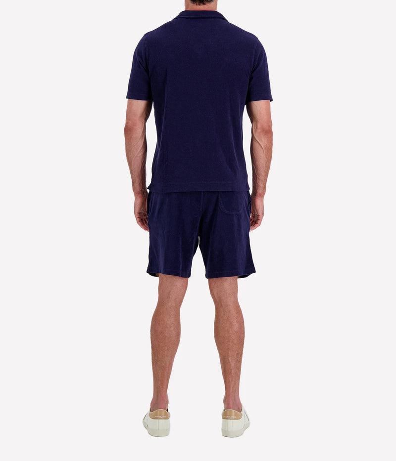 Men Knitted Bouclette Polo in Marine Blue