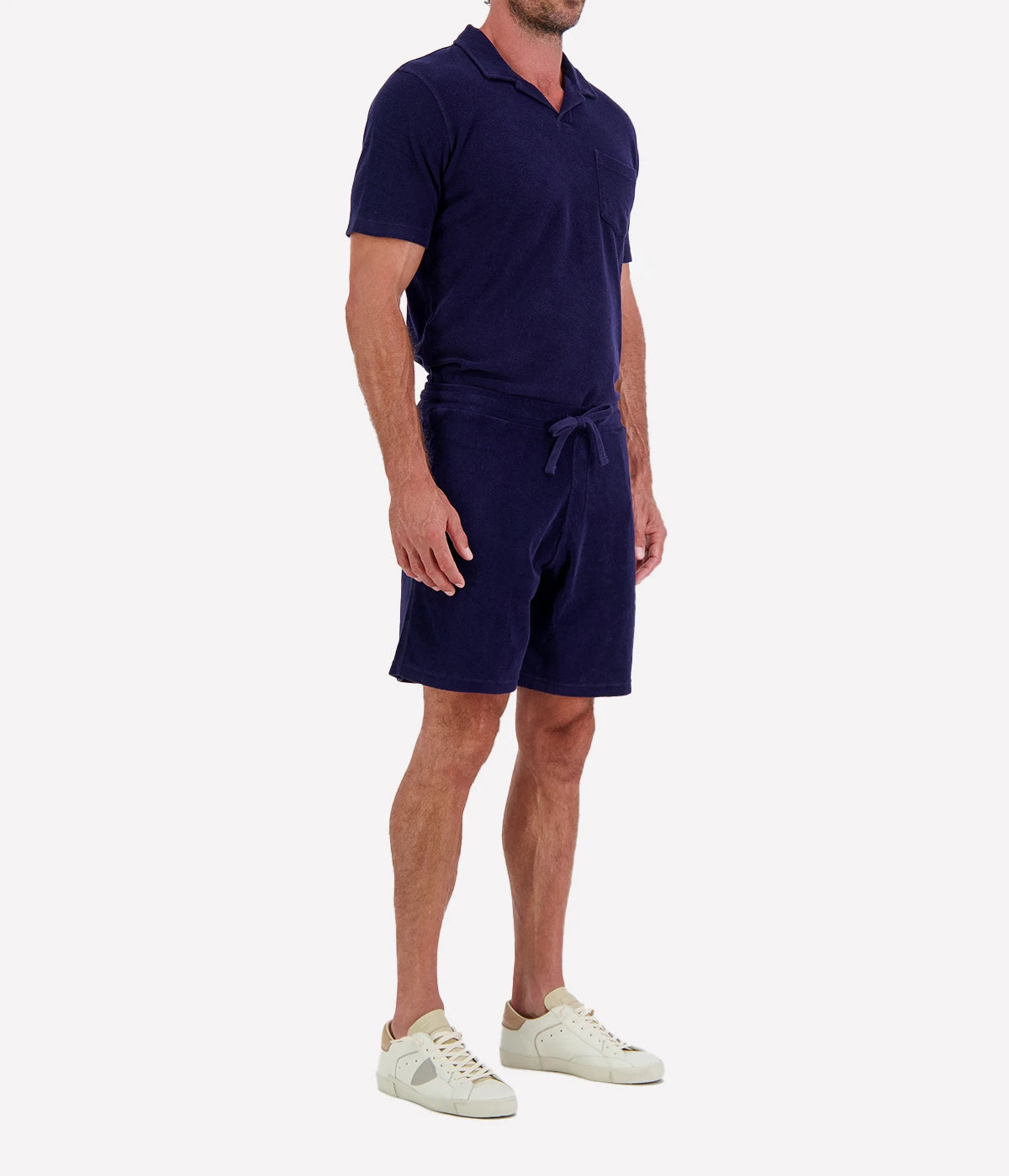 Men Knitted Bouclette Bermuda in Marine Blue