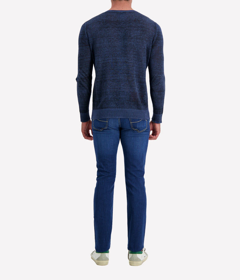 Hand Painted Round Neck Pullover in Blue Navy