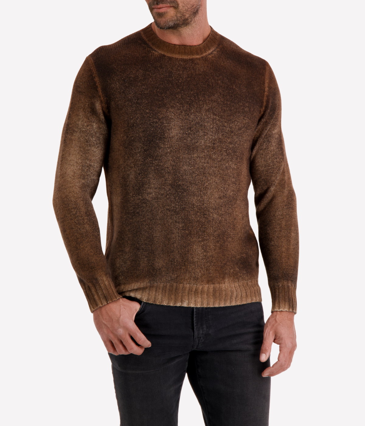 Hand Painted Cashmere Off Gauge Round Neck Pullover in Antilope