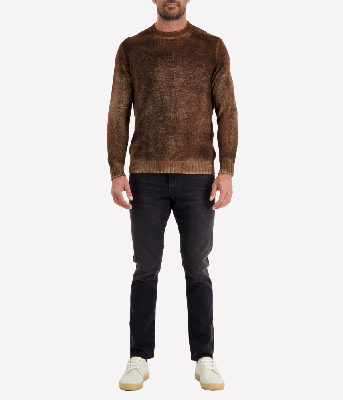 Hand Painted Cashmere Off Gauge Round Neck Pullover in Antilope