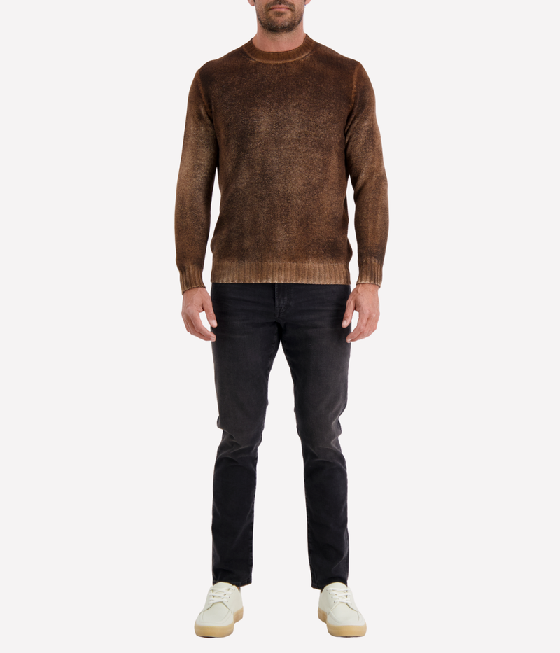 Hand Painted Cashmere Off Gauge Round Neck Pullover in Antilope
