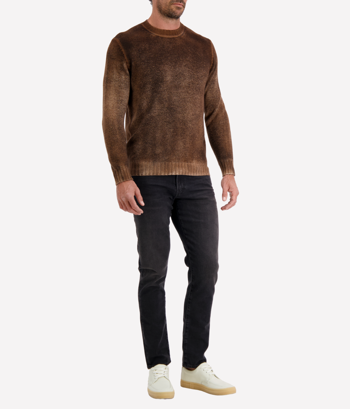 Hand Painted Cashmere Off Gauge Round Neck Pullover in Antilope