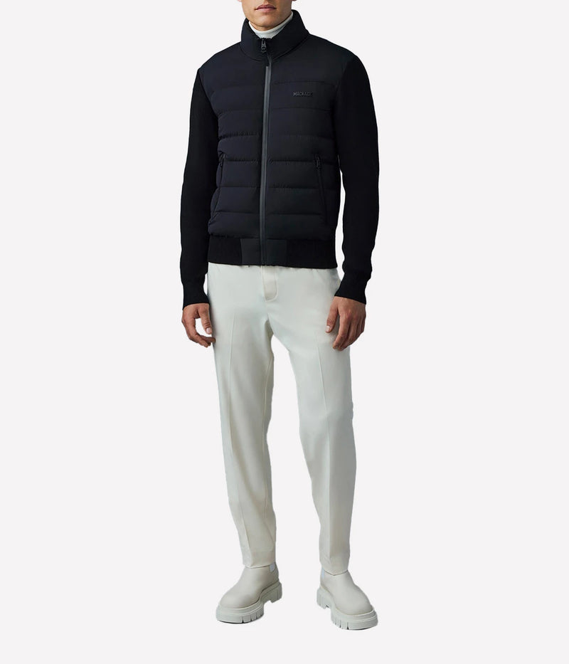 Mackage Haney Jacket in Black full length on model showing cardigan-style silhouette