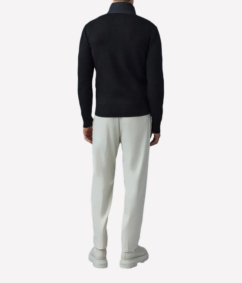 Mackage Haney Jacket in Black back view on model displaying cardigan-style silhouette and flexible movement fit
