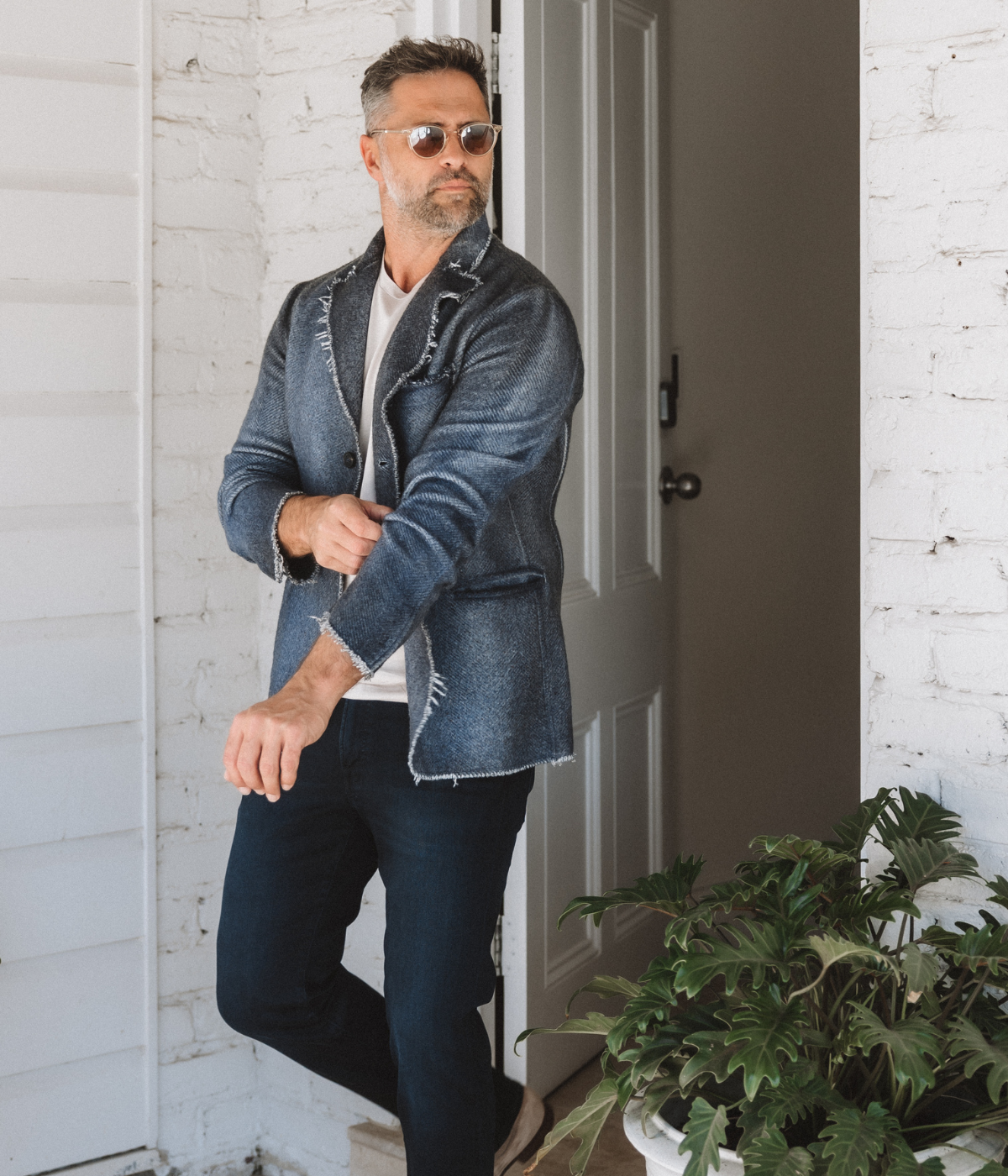 Herringbone Rever Jacket with Shadow in Midnight