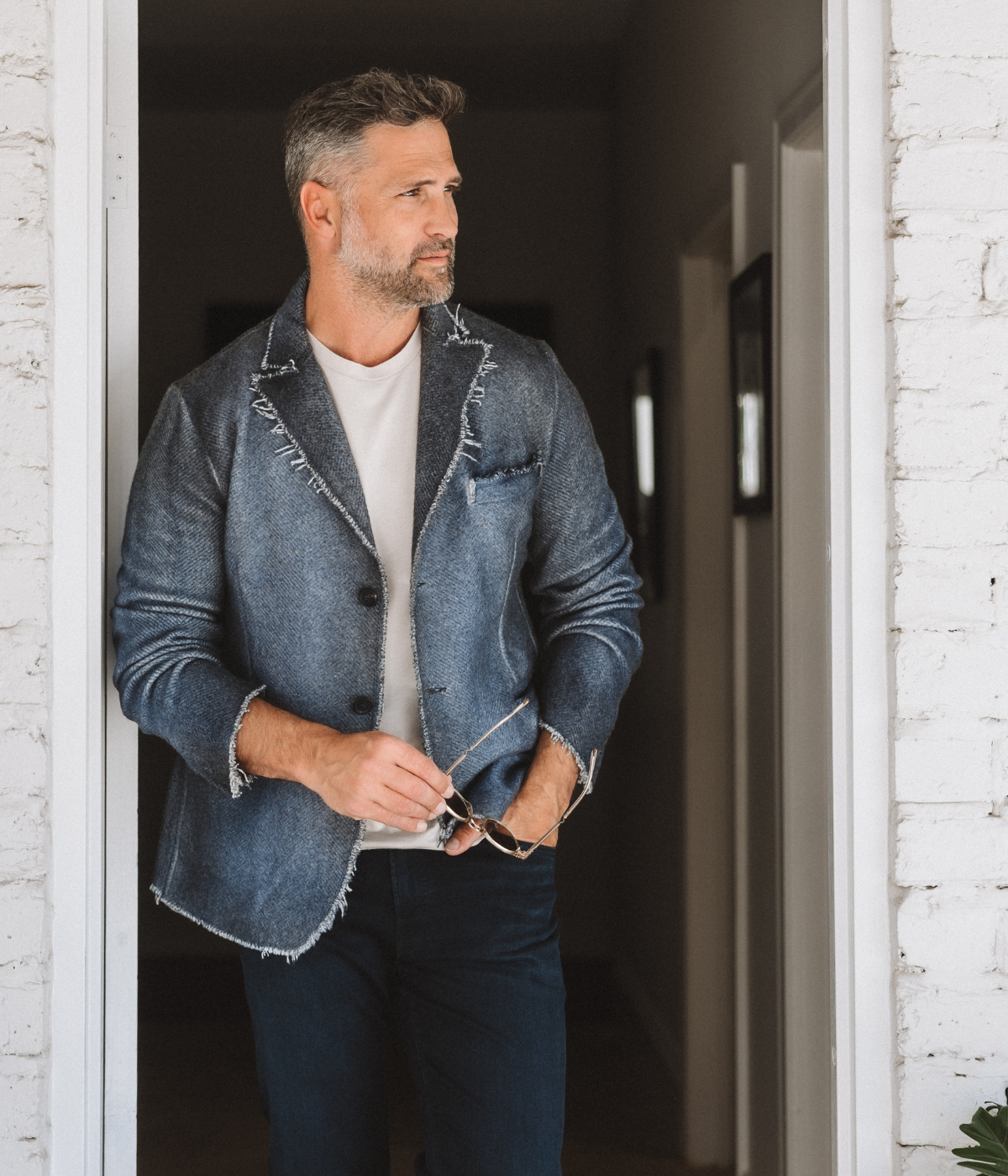 Herringbone Rever Jacket with Shadow in Midnight