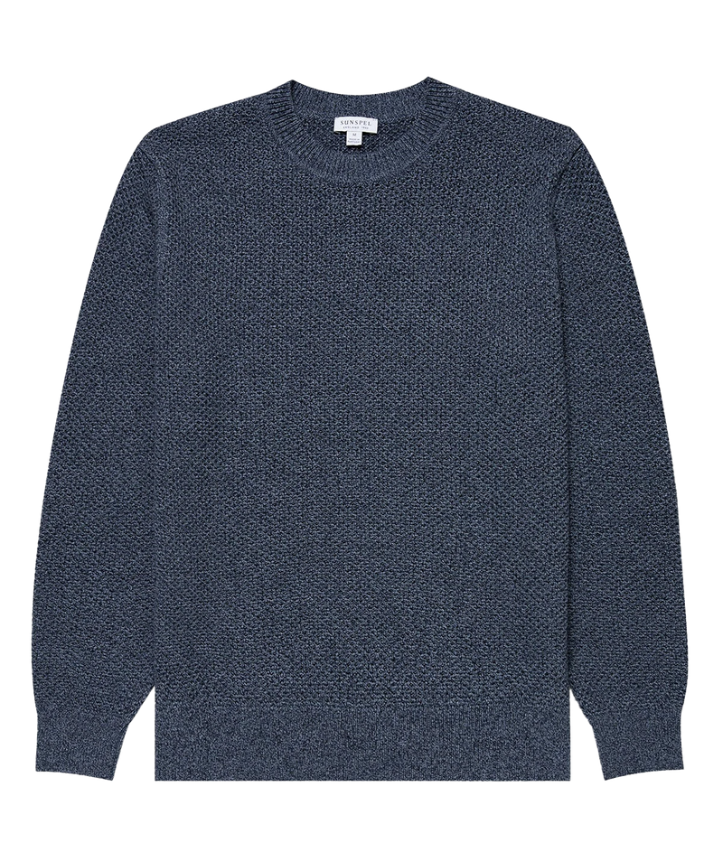 Honeycomb-knit cotton sweater with a soft, textured feel. Features a regular fit, ribbed trims, and a clean tubular seam at the neck for a refined finish.