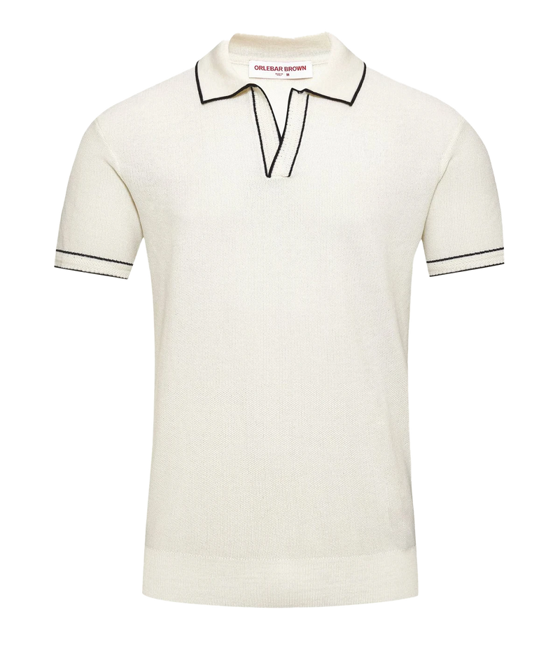 Horton Chevron Tipping Polo in White Sand Night Iris
