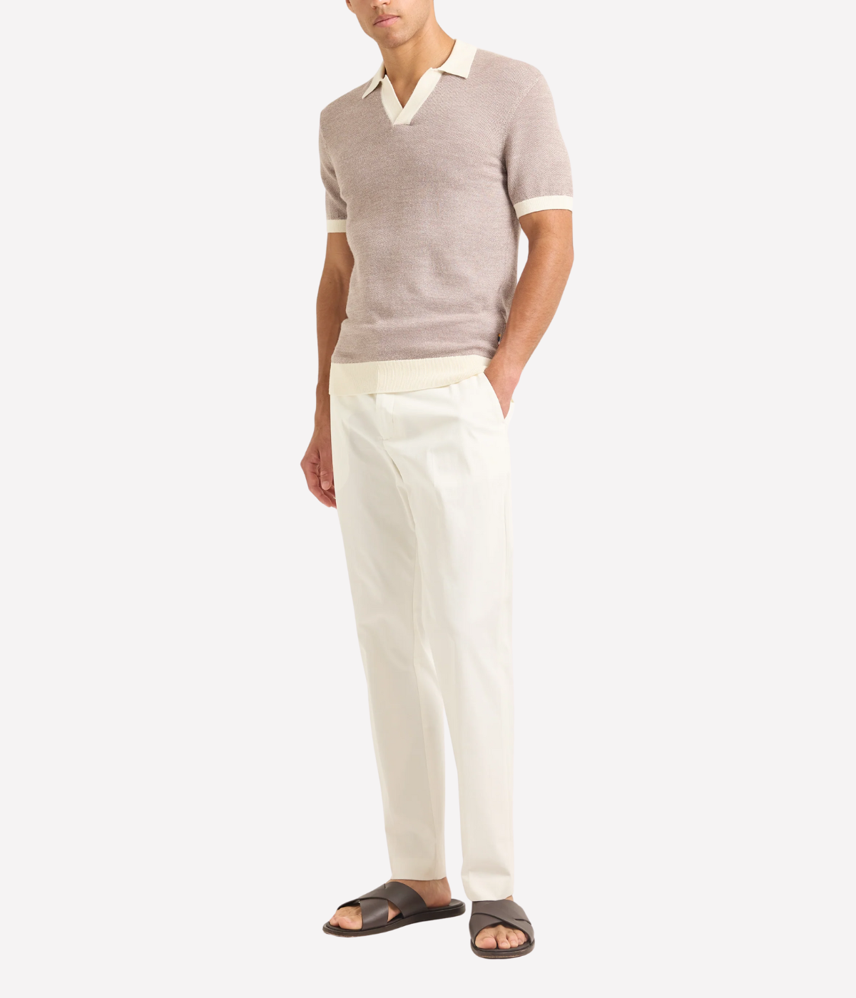 Horton Contrast Polo in Morel Brown & White Sands