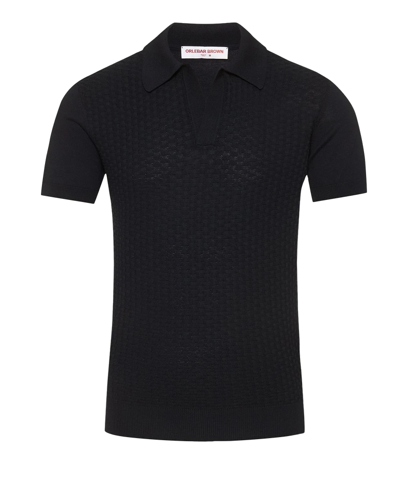Horton Tile Cotton Silk Polo in Night Iris