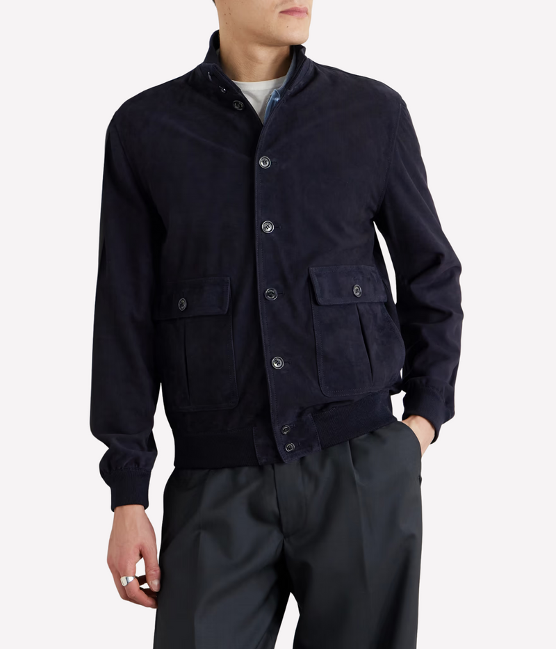 Iconic Valstarino Suede Jacket in Dark Blue