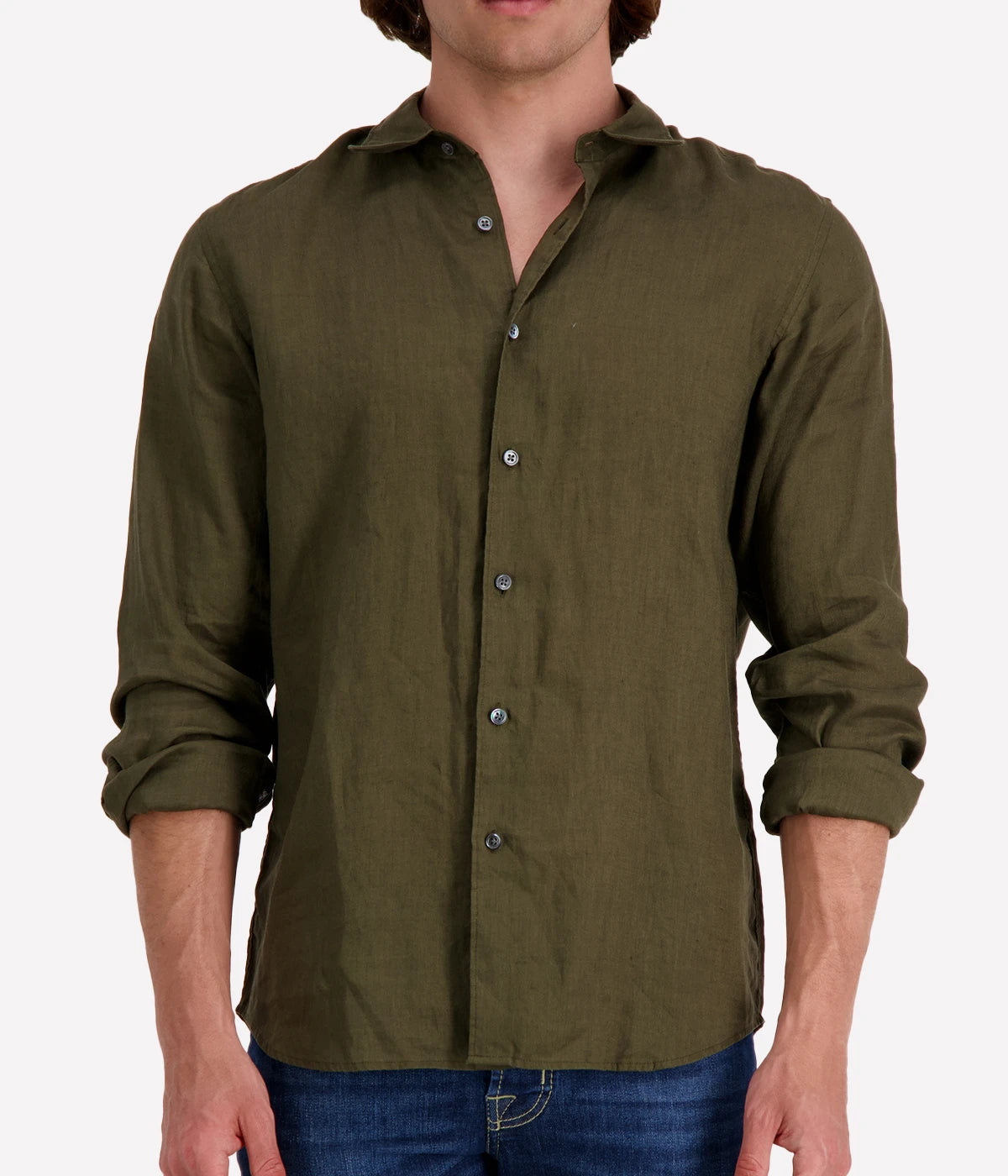 Irving Relaxed Linen Shirt in Dark Olive