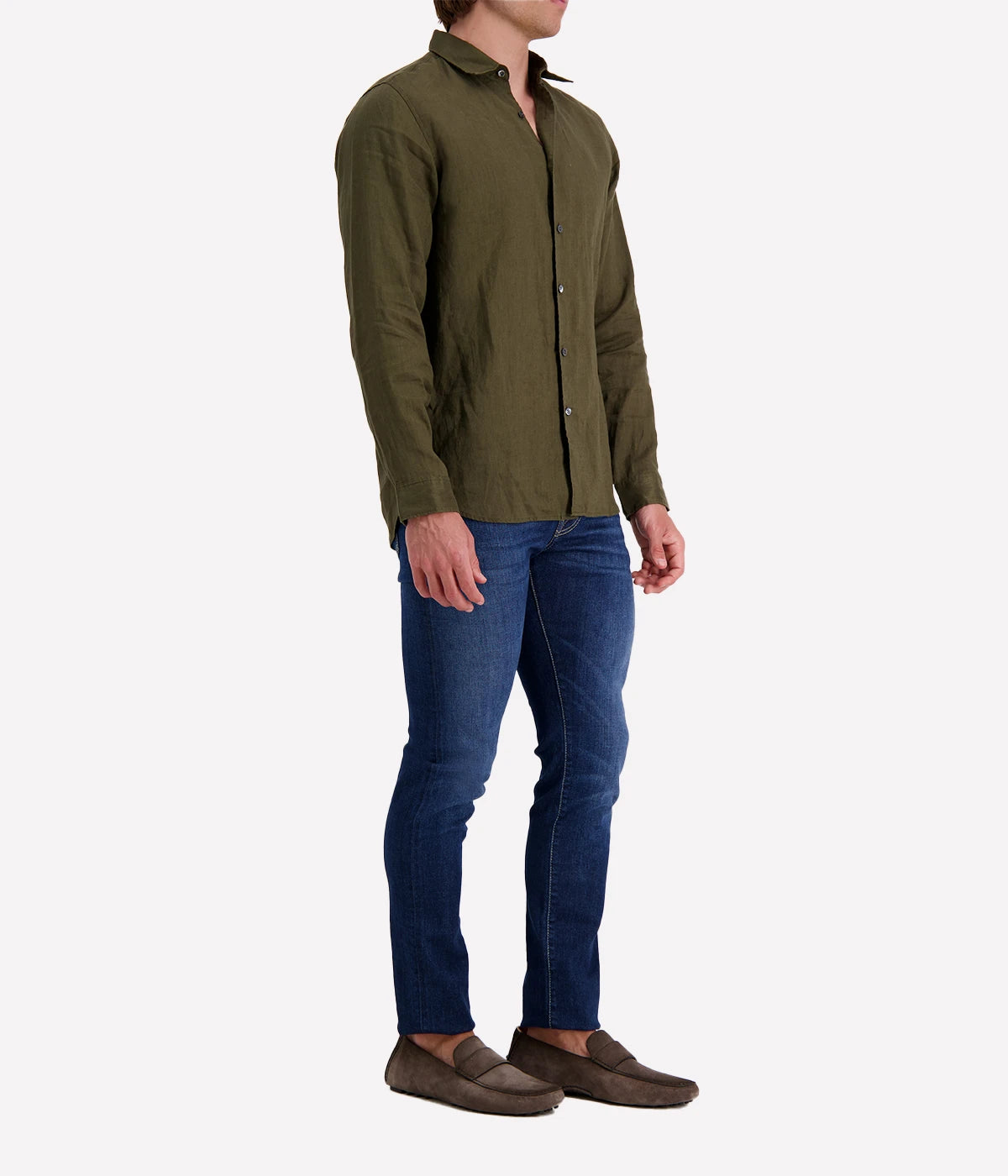 Irving Relaxed Linen Shirt in Dark Olive