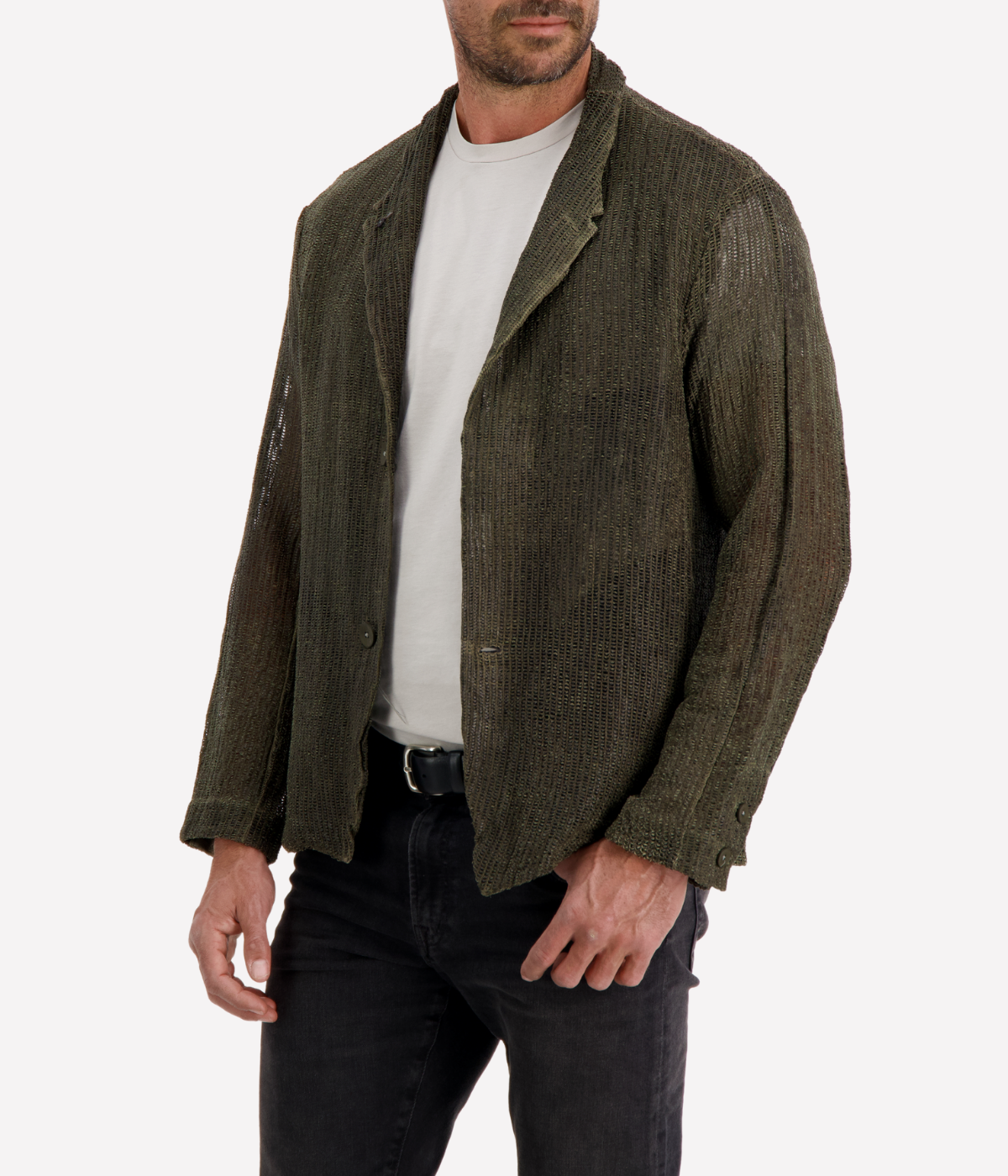 Textured Woven Leather Jacket in Forest