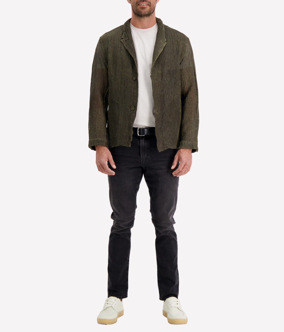 Textured Woven Leather Jacket in Forest