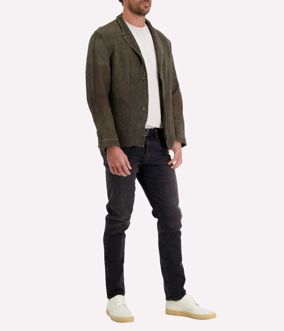 Textured Woven Leather Jacket in Forest