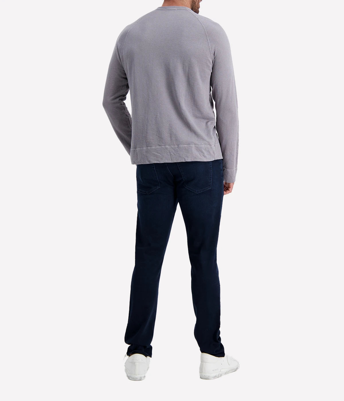 James Perse Vintage French Terry Sweatshirt in silver grey, showcasing soft cotton texture, crew neck, and relaxed fit with raglan sleeves.