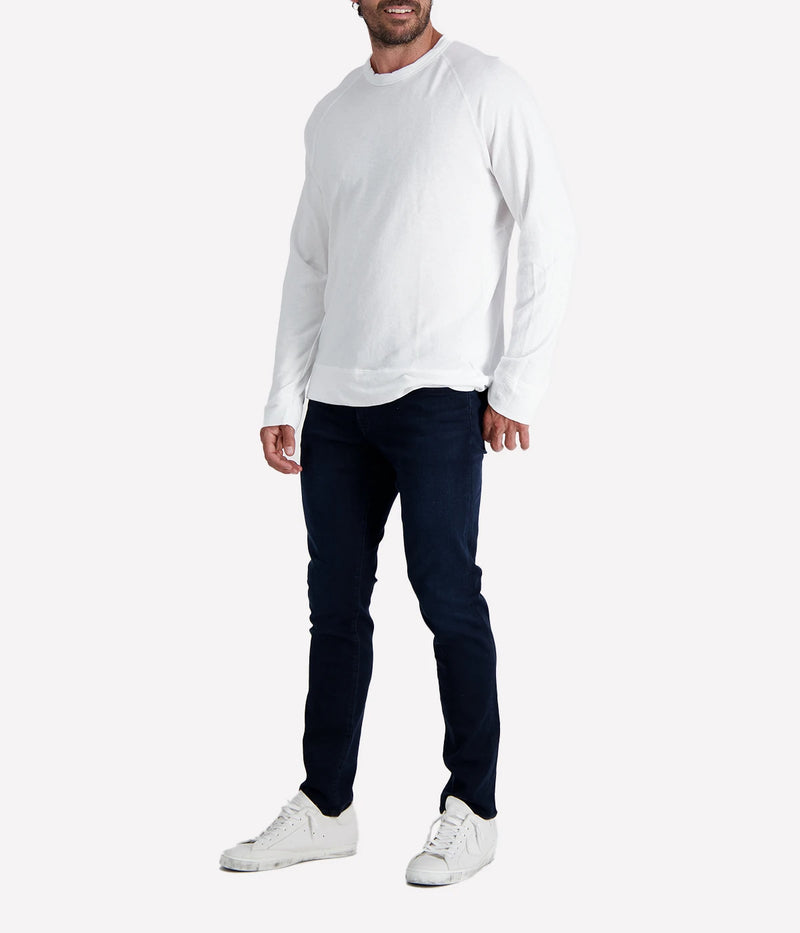 James Perse Vintage French Terry Sweatshirt in crisp white, featuring a relaxed fit, raglan sleeves, and soft cotton texture.