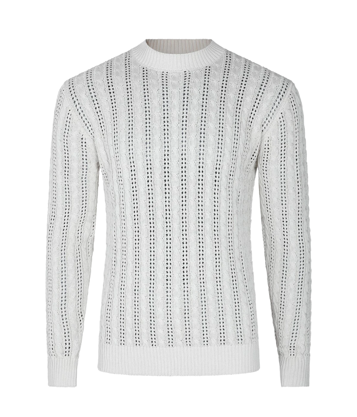 Eleventy men's sand knit sweater in 100% cotton with open-weave texture, crew neck, and long sleeves—perfect for light layering.