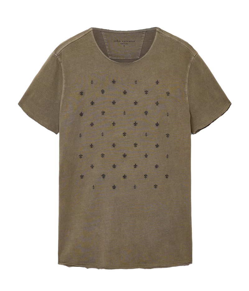 Ss Raw Edge Tee Fleur De Lis In Eucalyptus