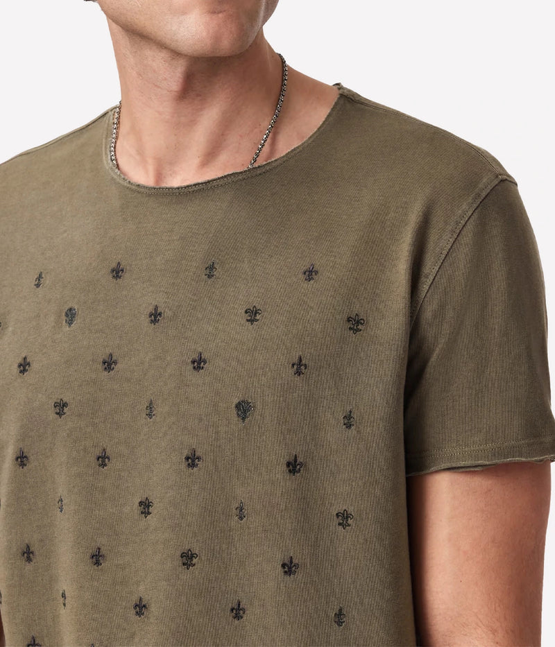 Ss Raw Edge Tee Fleur De Lis In Eucalyptus