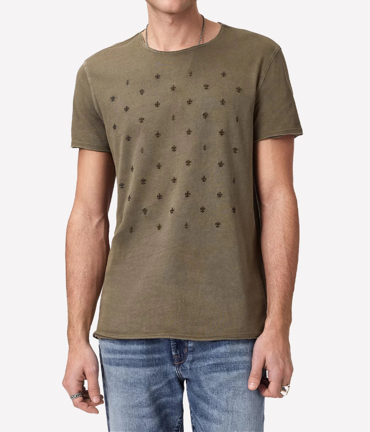 Ss Raw Edge Tee Fleur De Lis In Eucalyptus