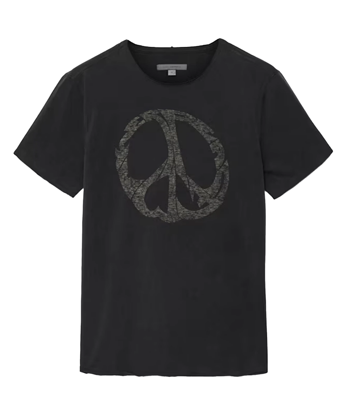 Front product view of John Varvatos Peace Maker Raw Edge Tee in Black