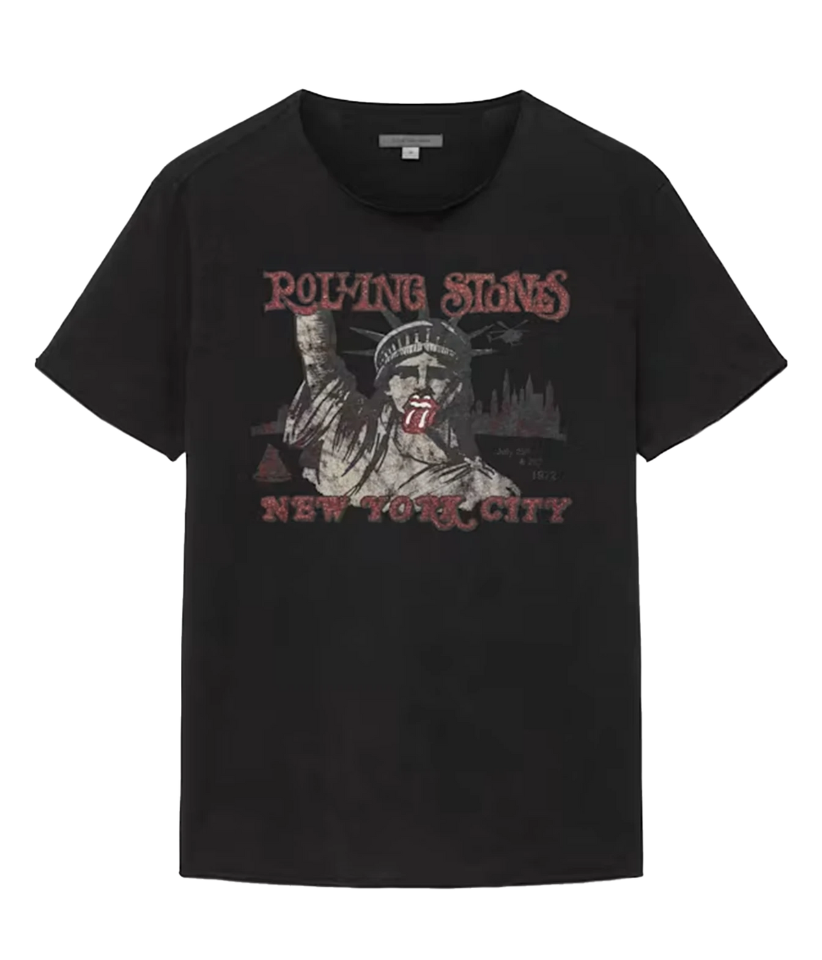 Front product view of John Varvatos The Rolling Stones NYC Raw Edge Tee in Black