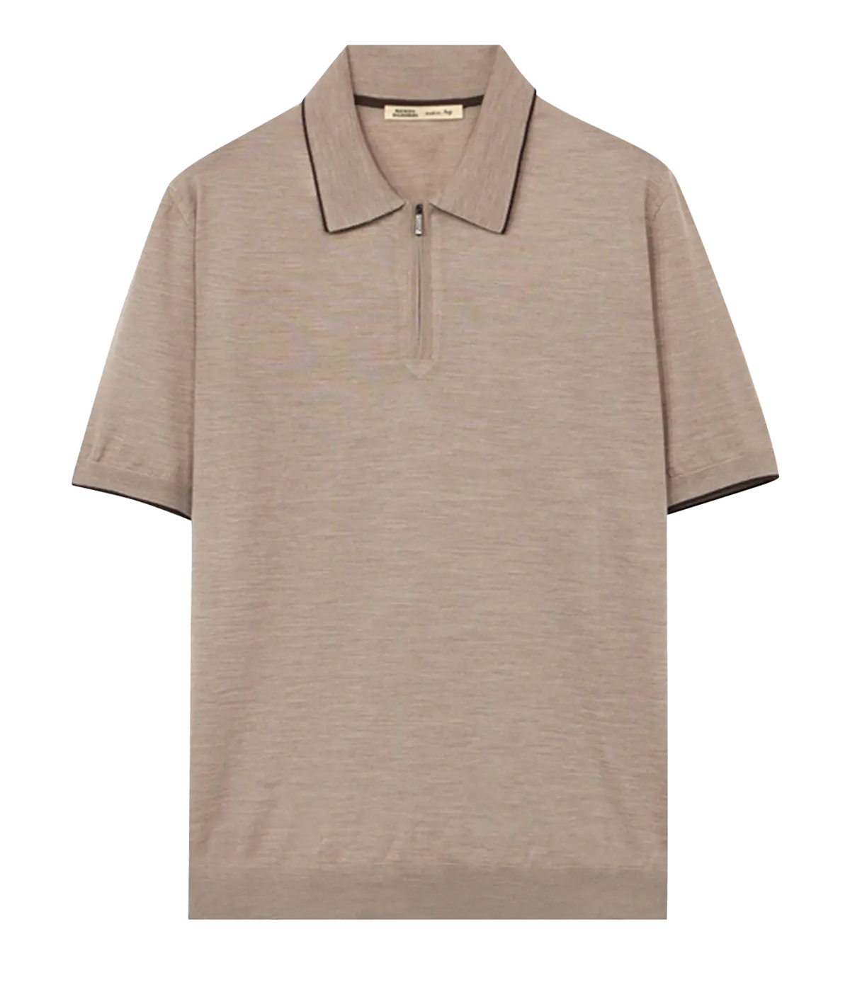 Front product view of Maurizio Baldassari Fine Wool Zip Polo in Beige