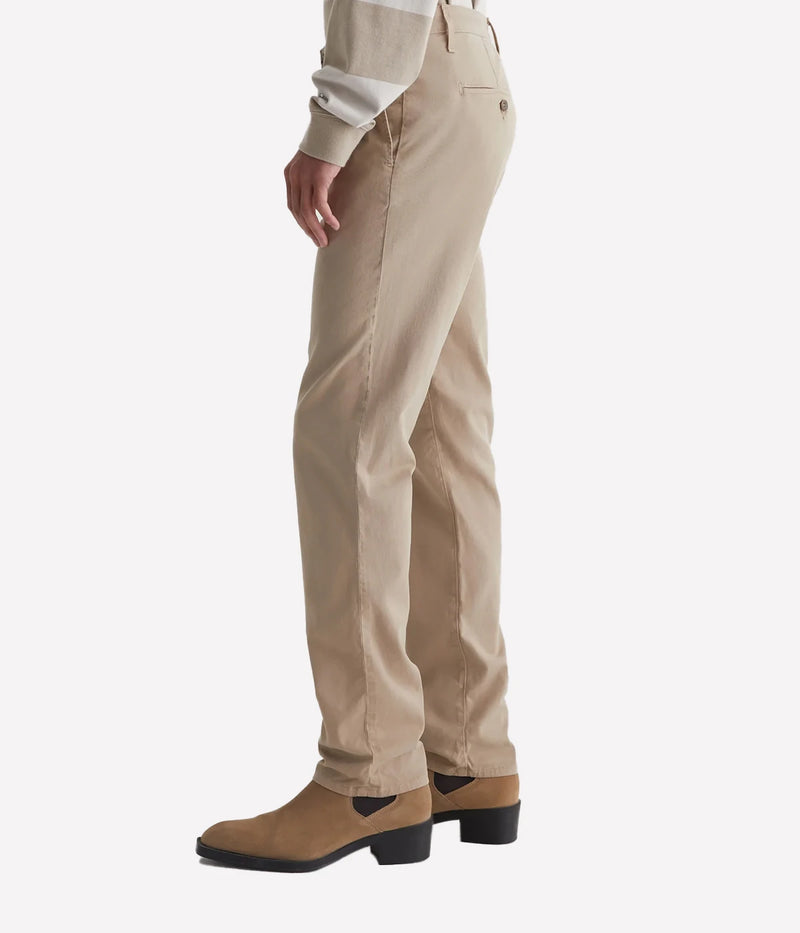 AG Kullen Trouser Light Truffle On Model Side View Slim Fit Stretch Trouser