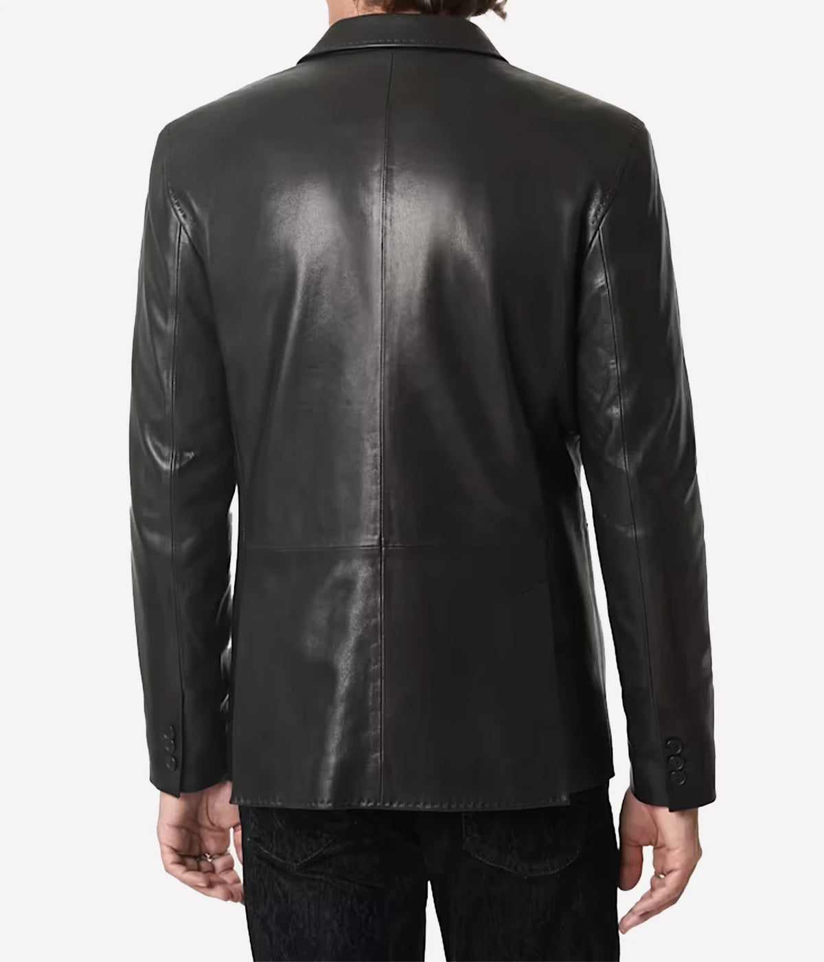 Close-up of John Varvatos Arundel Jacket in Black showing the pick stitching along the leather edge